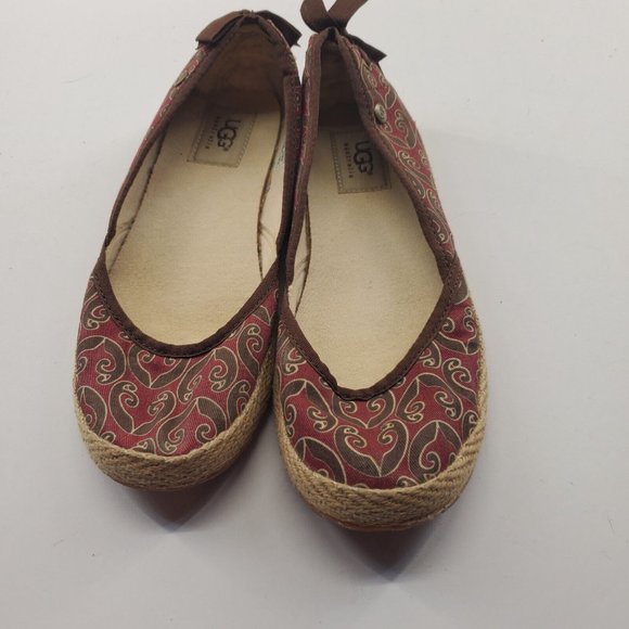 Ugg Australia Womens Size 6.5 Slip On Shoes Espadrilles Burgandy Brown Geometric - Picture 2 of 7